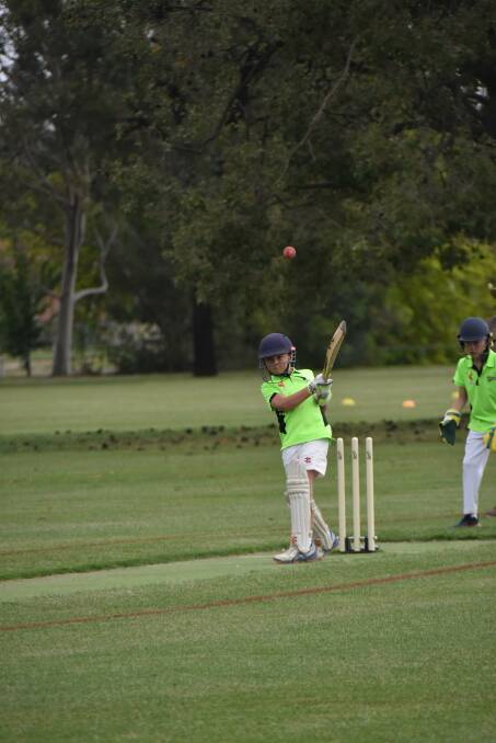 Gus Field stepped up to bat when junior cricketers had trial games on return after school holidays. The first round of competition was washed out. 