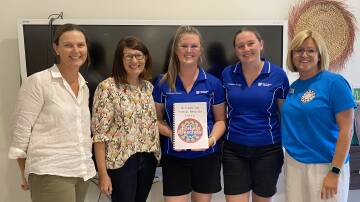 Chelsea Lander with clinical supervisor Sally Phelps, occupational therapy students Jessica Moore and Lauren Brown, and Forbes Preschool Director Amy Shine. Picture supplied