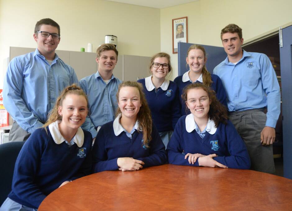 Red Bend's (front) Paige hay, Olivia Houghton, Meg McIntosh (back) Izaac Scott, Trent Dwyer, Madison Cooper, Emily Walker and Sam Carty after their first HSC English exam. 