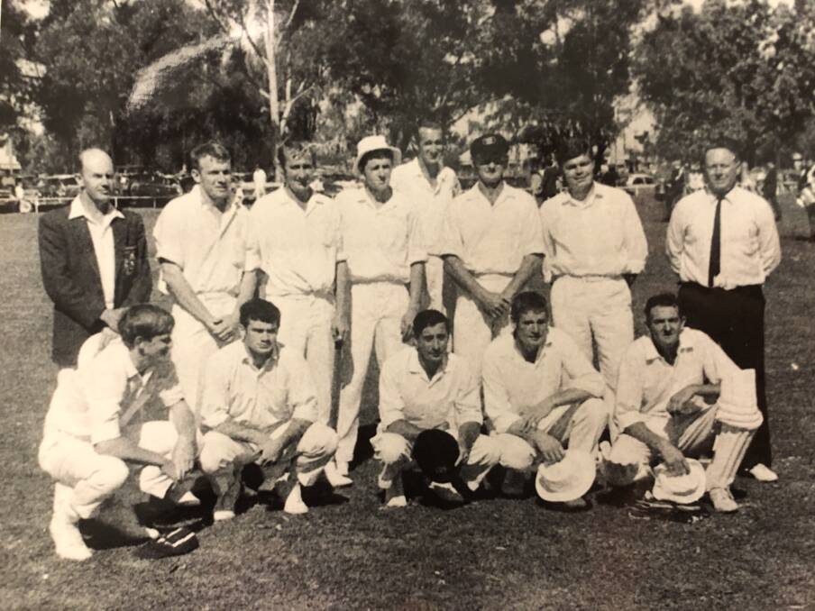 The Forbes side for the 50th anniversary (back) Alan Toole, Garry Asgill, Ron Alchin, Terry Read, Peter Ward, Norm Hodges, Fred Bartlett, umpire Keith Thomas (front) Chris Lynch, Chris Anderson, Ken Hartwig, captain Geoff Smith, Brian Ward. 