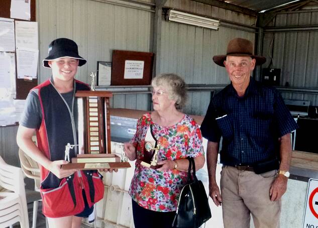 Winner of the Cliff Bradley Memorial trophy was Joe Ellison (12) pictured with Jan  Bradley and Norm Brook.