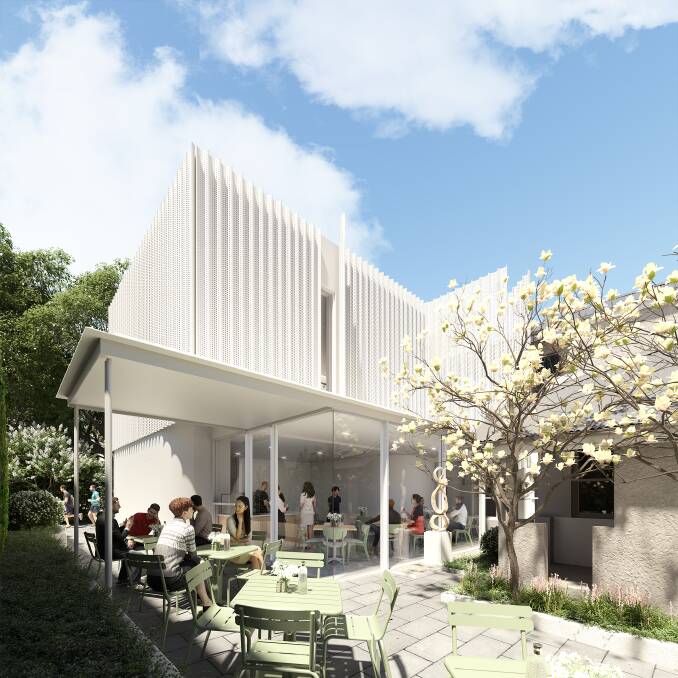 A concept render of the cafe courtyard of the Forbes Arts and Cultural Centre by Source Architects. 