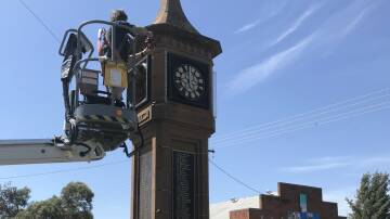 James and the Tercel team have replaced the lightning conductor at Bogan Gate's War Memorial. Picture supplied