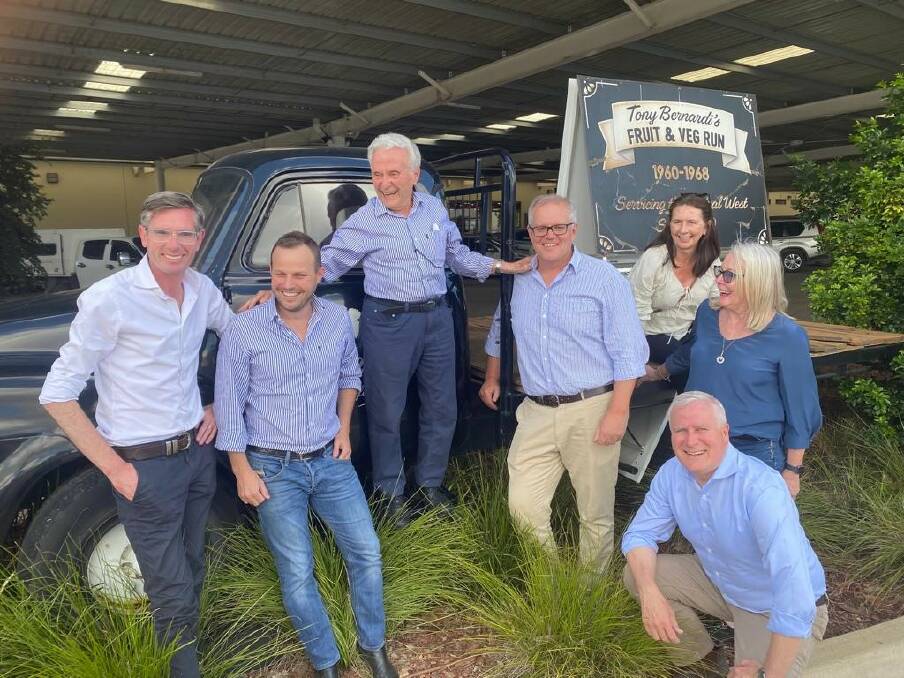 AMAZING MOMENTS: Joseph and Tony Bernardi with NSW Premier Dominic Perrottet, Prime Minister Scott Morrison, Cr Jenny Webb, Mayor Phyllis Miller and Member for Riverina Michael McCormack. Picture: SUPPLIED