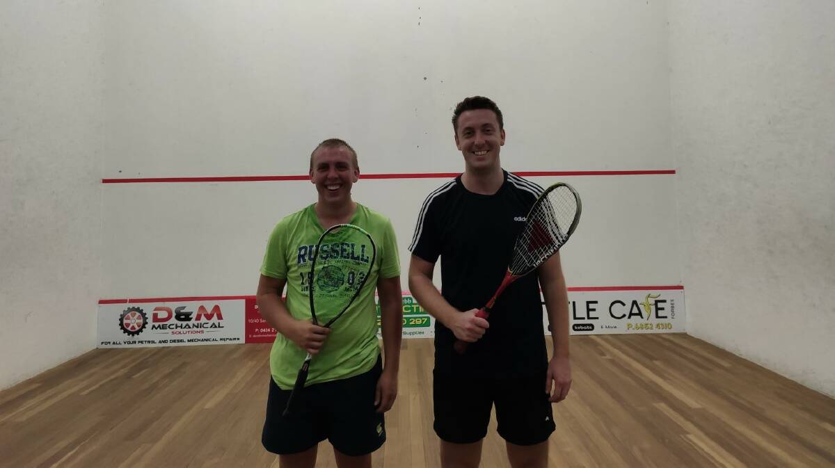 SQUASH: Runner up Cameron Dale and winner Jason Mallon after their match. Picture: DROP SHOT