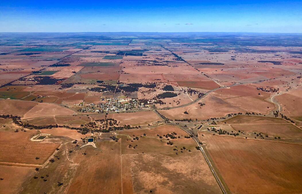 An aerial view of a very dry Tullamore, photographed by Farmer From Down Under Brad Shepherd during Sunday's flight.