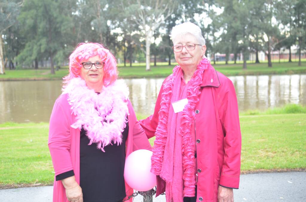 Denise Jelbart and Yvonne Shaw all pinked up for the Mother's Day Classic.