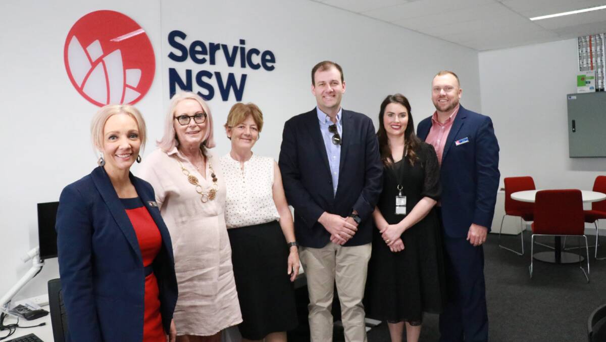 Mayor Phyllis Miller with Kate Bush (Service NSW), Catherine Cusack MLC, Sam Farraway MLC, Jennifer McNeill and Paul Sutton from Service NSW.