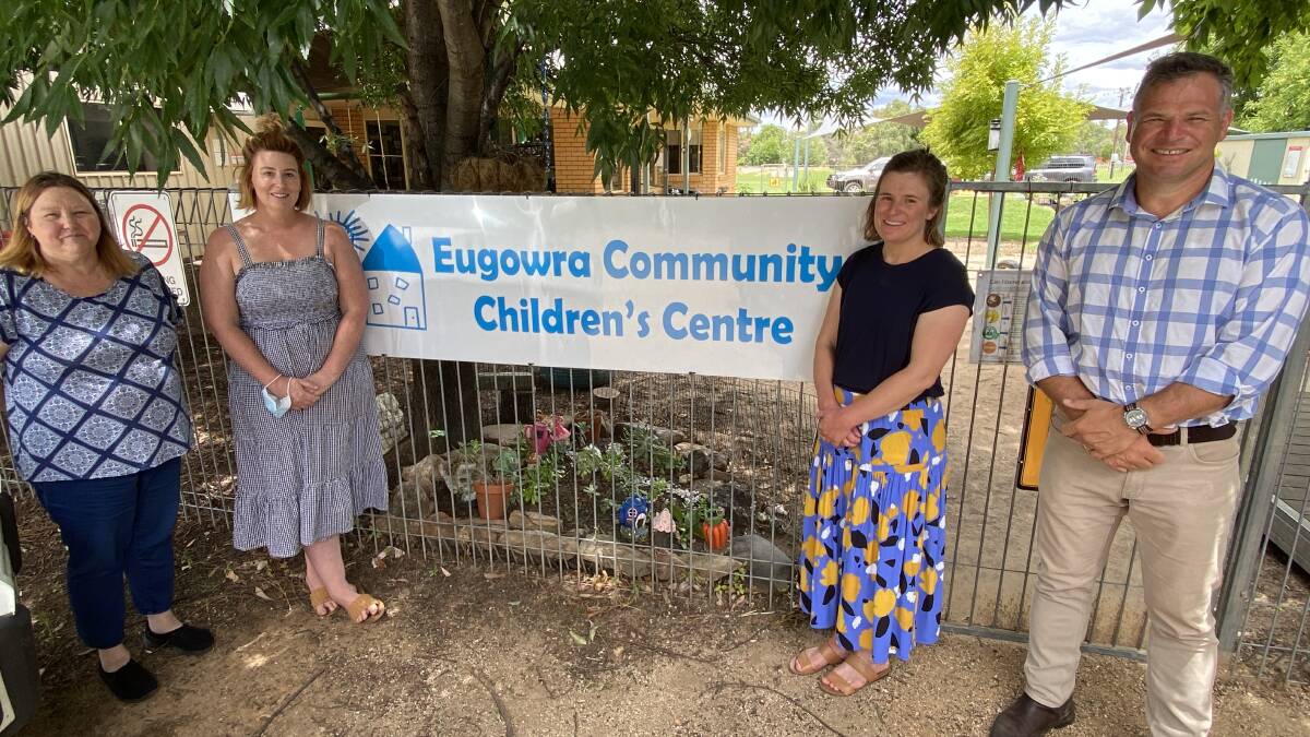 Director Raewyn Molloy, Committee President Jessica Stanley, Committee Treasurer Katrina Noble and Phil Donato MP at the recently expanded Eugowra Community Childrens Centre.
