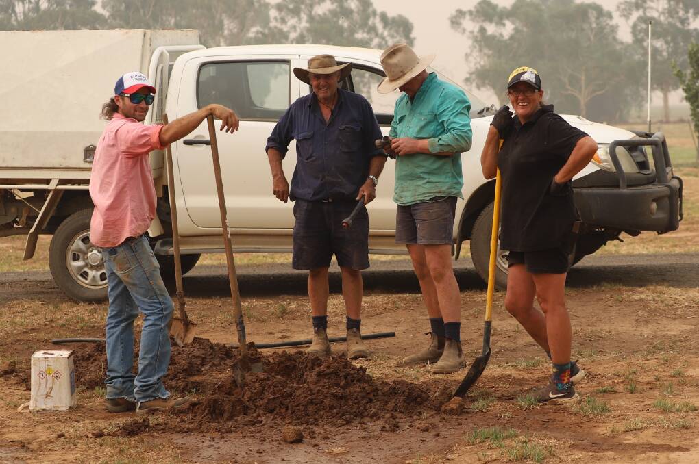 Darcy Mannion, Ian Simmonds, Nathan Clarke and Michelle Whiley hard at work at the Bedgerabong grounds.