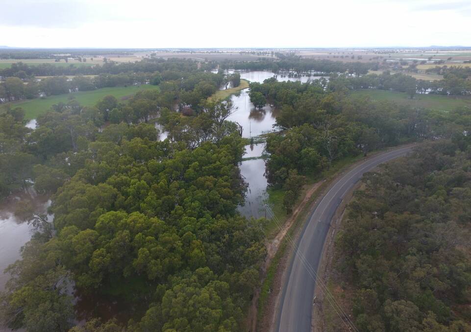 RISING WATER: Craig Dwyer sent the drone up to get a view of the spreading floodwater on Sunday. Picture: Craig Dwyer