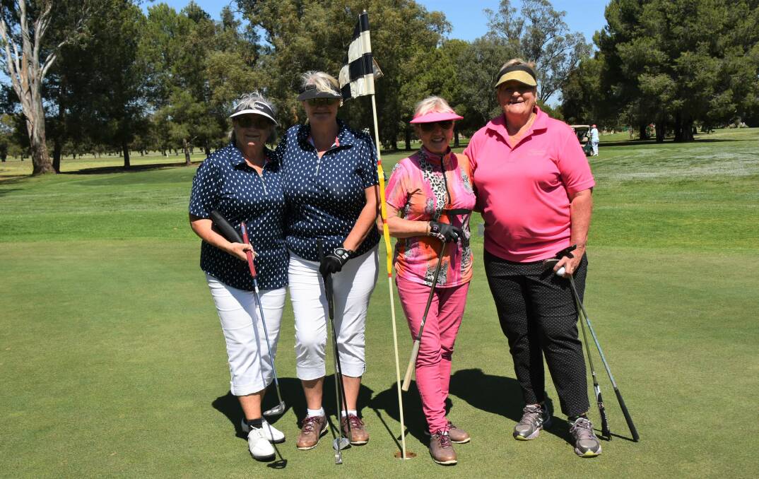 Carol Lymberg, Natalie Rowe and Mary Shannon travelled from Kiama to enjoy the Forbes golf course with Sue Curran from Mulwala on a sunny morning.