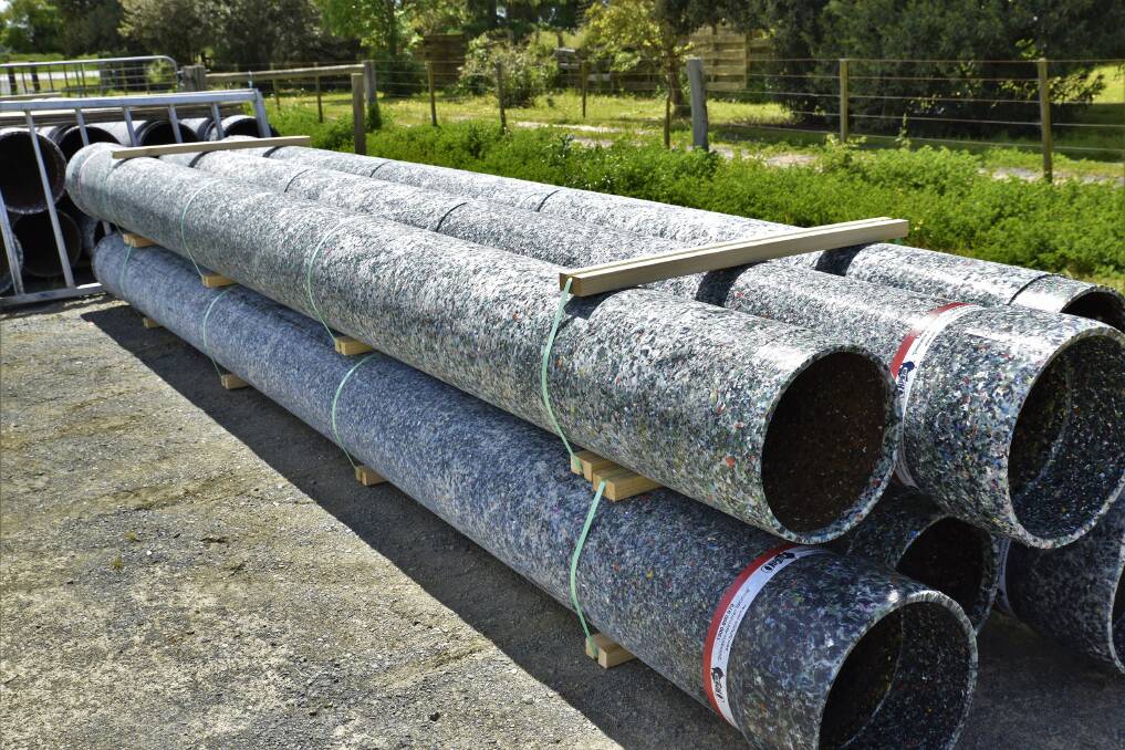 Some of the 100 per cent recycled plastic pipes that will be used for drainage in local quarries. 