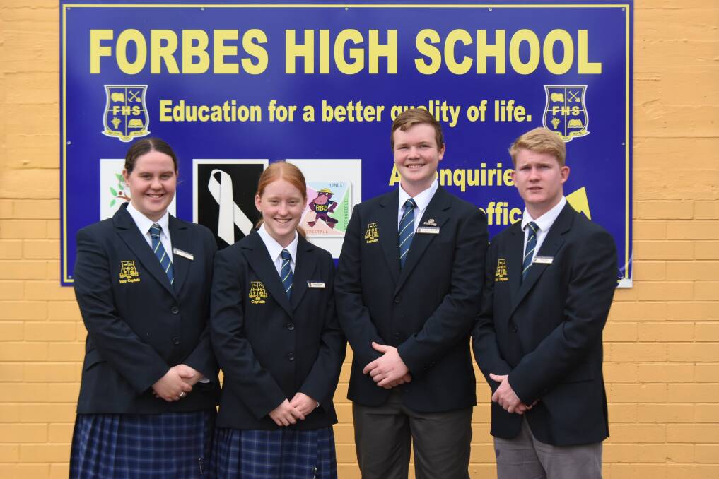 Forbes High School's 2022 leaders vice captain Rachel Todd, captains Emily Gartner and Ben Barnard, vice captain Blake Bray.