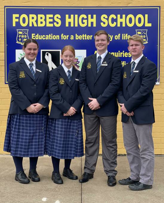 Forbes High School's 2022 leaders vice captain Rachel Todd, captains Emily Gartner and Ben Barnard, vice captain Blake Bray.