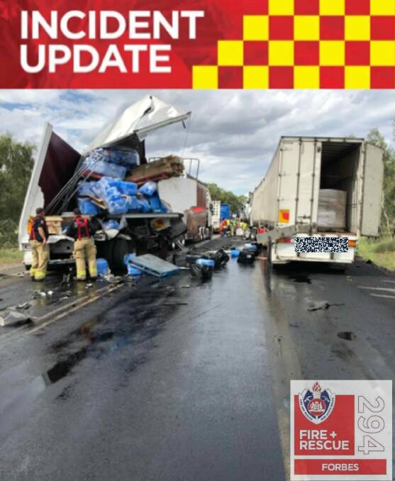 DRIVER AIRLIFTED: The scene of Thursday afternoon's crash on the Newell Highway 25km south of Forbes. Picture: FIRE AND RESCUE NSW FORBES