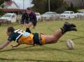 Joseph Moss scores a try for the Trundle Boomers against Condobolin in 2023. Photo by Brooke Morgan Photography