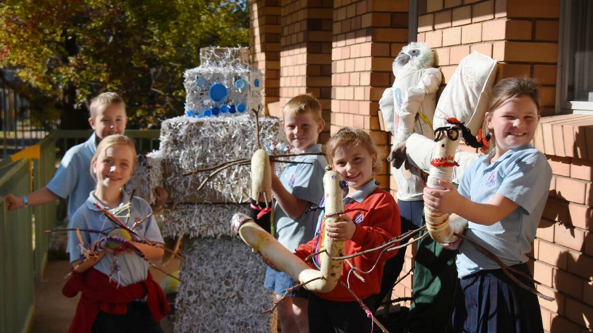 Forbes North's Olivia Knight, Hudson Welsh, Zac Dunn, Montannah Wright and Sasha McCarthy have been busy creating for Saturday's Community Gardens scarecrow competition. They've worked with everything from guinea beans to recyclables found around school, so make sure you head over and check out their work! 