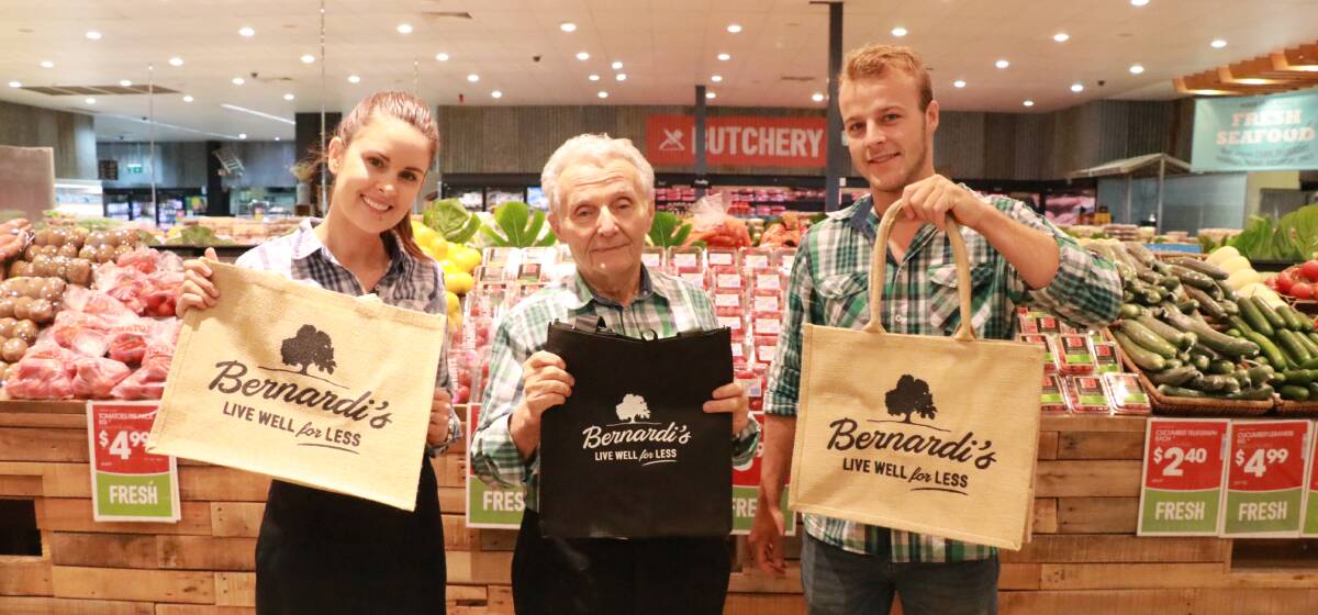 Sarah Davies, Tony Bernardi and Marty Bernardi with some of the bag options that are available. 