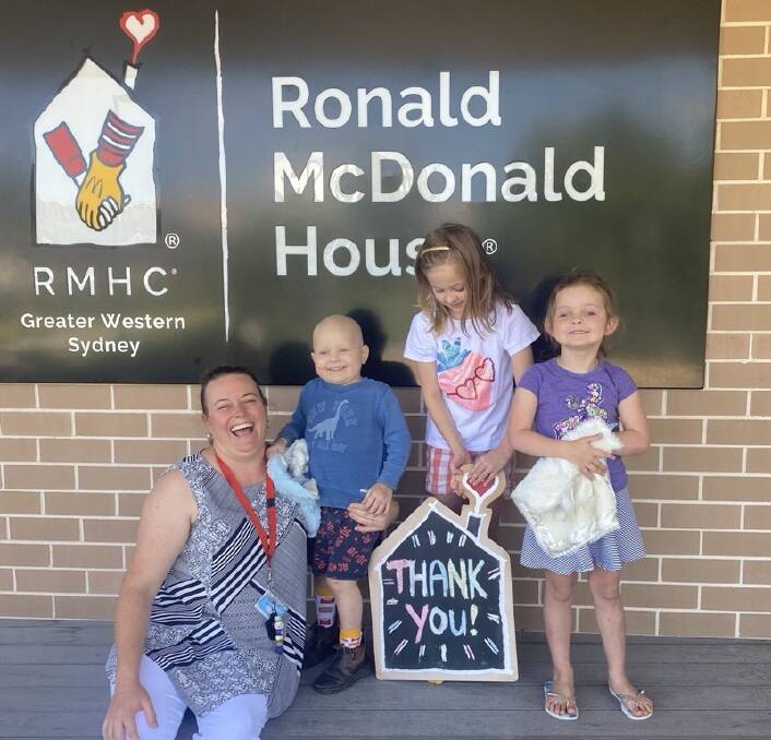 Robert Pengilly with his mum Rebecca and sisters all together at Ronald McDonald House in Sydney. Photo supplied.