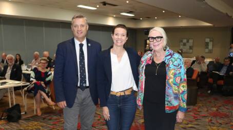 Country Mayors Association Chair Cr Jamie Chaffey, NSW Minister for Housing Rose Jackson and Forbes Mayor Phyllis Miller OAM at the conference in Forbes. 