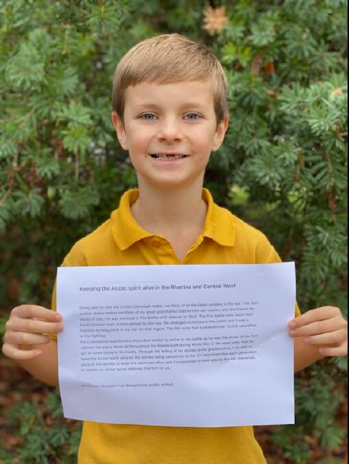 OUR CHILDREN'S TRIBUTE: Hunter Maxwell from Bedgerabong Public School won the primary school book prize for our division. Picture: BEDGERABONG PS