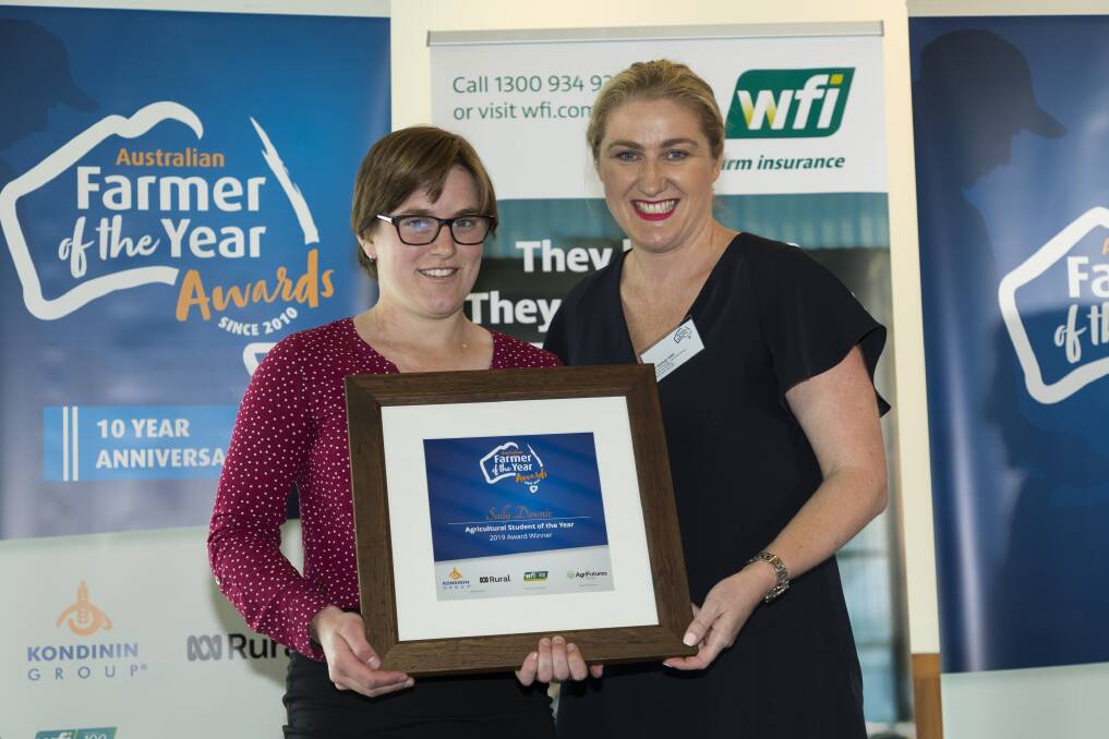 Sally Downie was named the first Agriculture Student of the Year and congratulated by AgriFutures Belinda Allitt. Photo supplied.