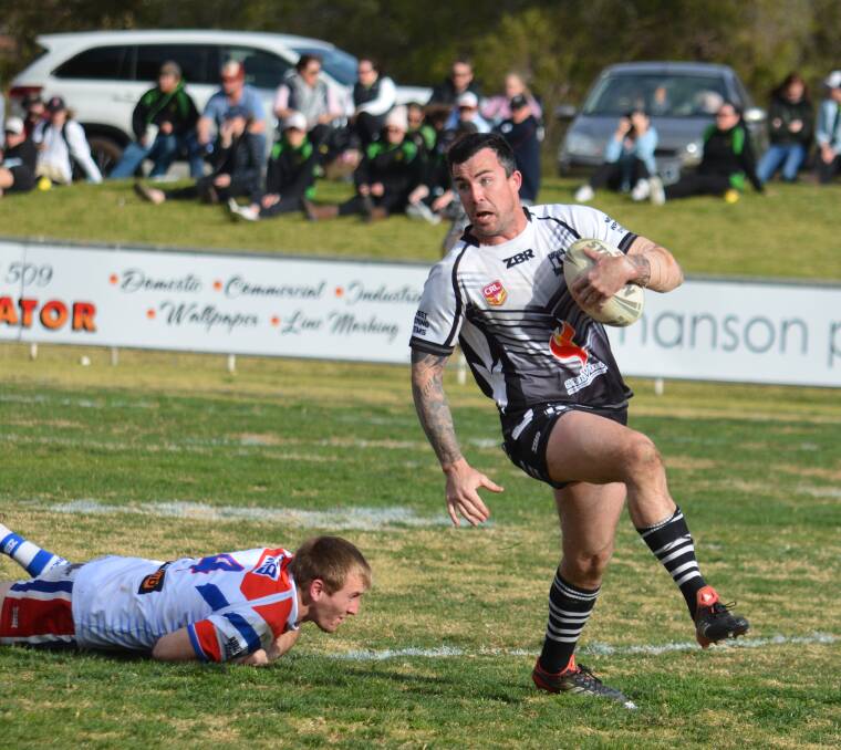 Brad McMillan just out of reach of the Spacemen in last Sunday's win against Parkes.