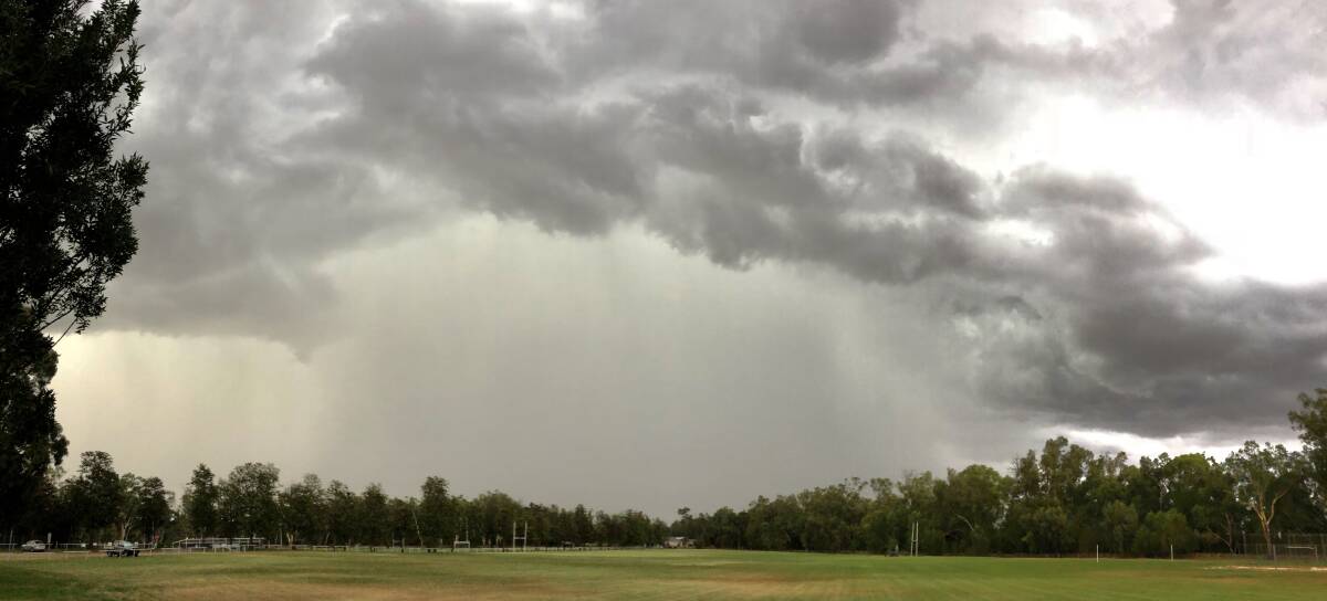 The storm front over Forbes last Thursday evening. It delivered up to 41mm of rain in town.