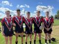 Matty Higgins, Brendon Hall, Ned Phillips, Harry Staines and Jonah Little in the winning Group 11 Under 18s on the weekend. Picture Forbes Magpies