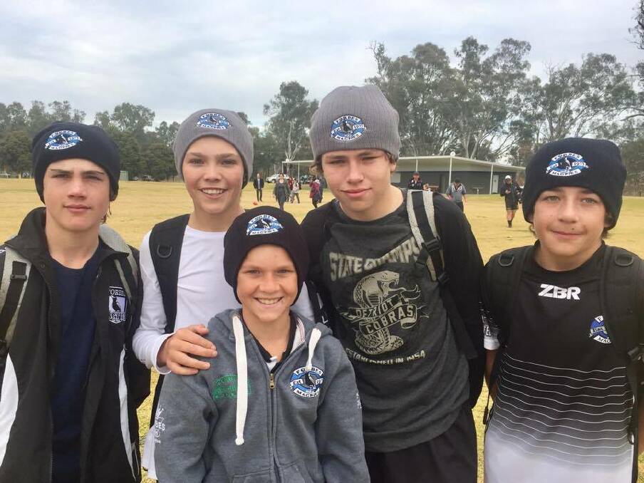 Get your beanies ... Harry Scott, Brodie Acret, Henry Hodges (front), Cody Whitby, Blair Thomas.