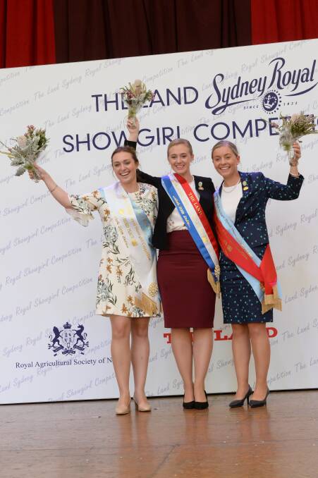 Forbes' Grace Allen at Sydney Royal with 2018 The Land Sydney Royal Showgirl Nikki Gibbs, Wauchope, and second Pollyanna Easey, Quirindi.