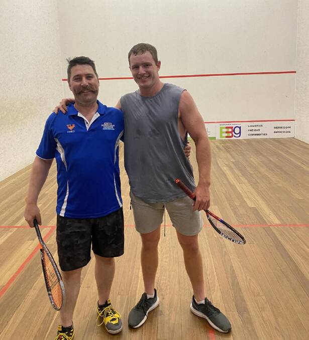  SQUASH: Jono Cannon and Haig Carlisle after their tough match. Is it still Movember? Picture: Supplied