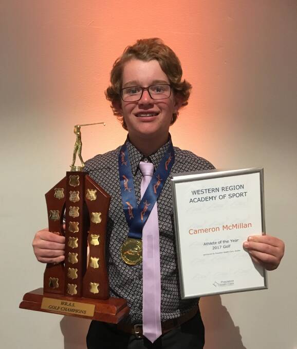 Cameron McMillan was awarded Athlete of the Year 2017 Golf at the Western Region Academy of Sport presentation in Bathurst. Photo contributed. 