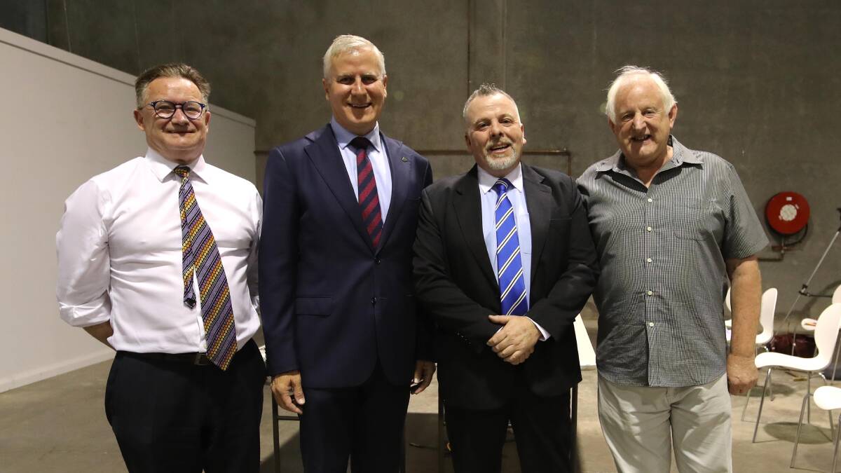 Labor's Mark Jeffreson, The Nationals' Michael McCormack, United Australia Party's Richard Foley and Greens' Michael Bayles. Picture: Les Smith