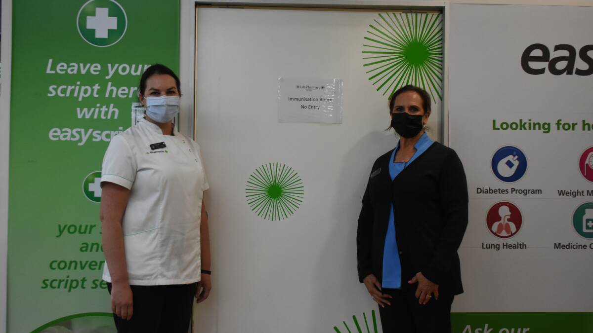 Pharmacist and pharmacy owner Sarah Hazell and nurse immuniser Rachel Hayes are ready to open the vaccination clinics at Flannery's and Life Pharmacy.