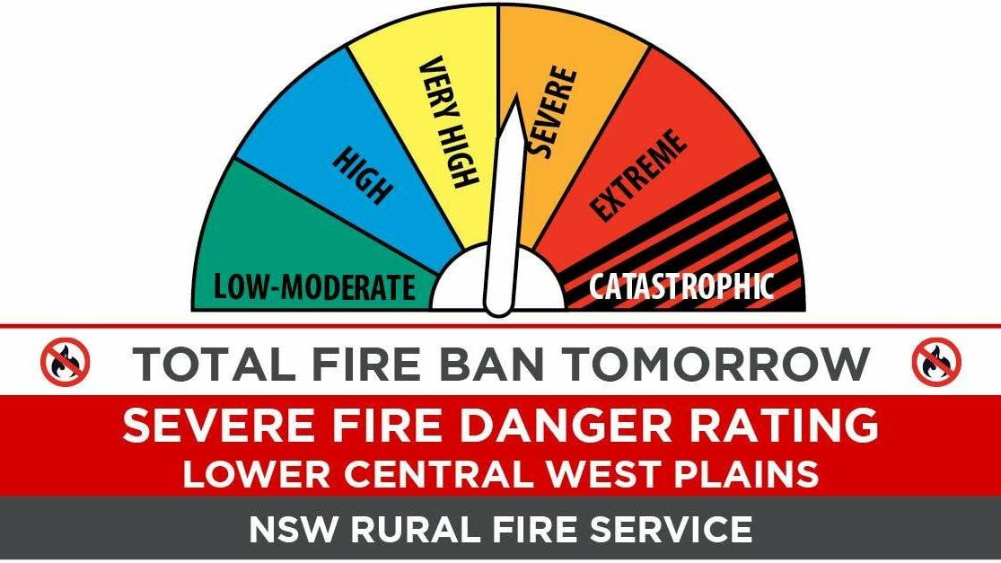 The Rural Fire Service Mid Lachlan Valley rated Saturday's fire danger as severe and a total fire ban was declared. Image from Facebook.