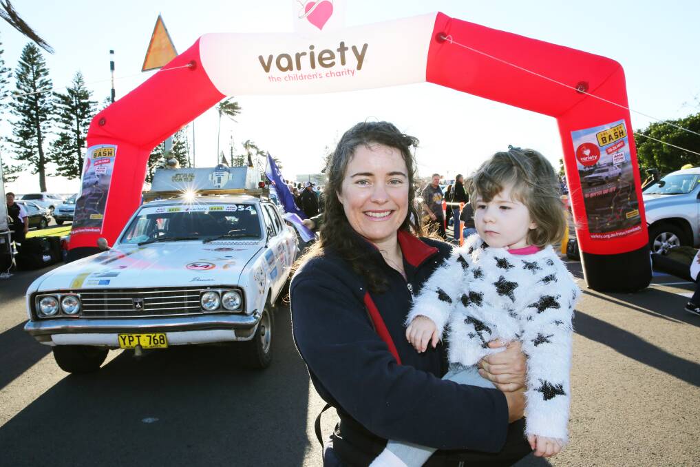 Variety grant recipient Anna Pitstock and her mum Elizabeth at the start line of the Variety NSW Bash in Newcastle. 