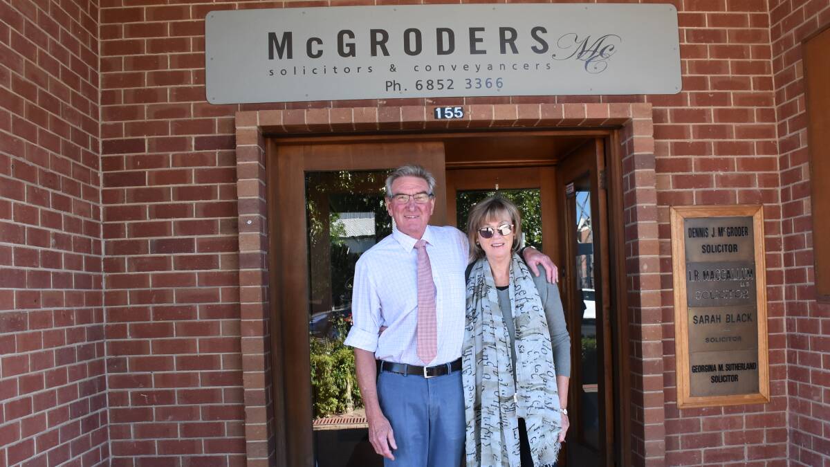 Dennis and Helen McGroder at 155 Lachlan Street. The legal firm is combining with Hughes and Co Lawyers and Conveyancing from July 1.