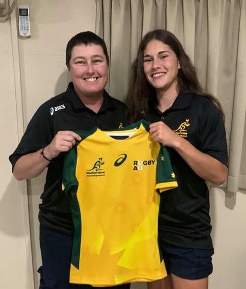 Coach Alana Thomas and Lillyann Mason with her Australia A shirt. 