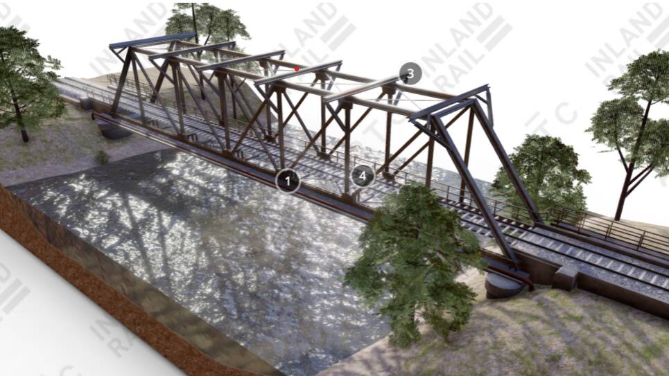 The century-old bridge over the Lachlan River is to be modified to allow for double stacked trains. Artwork supplied.