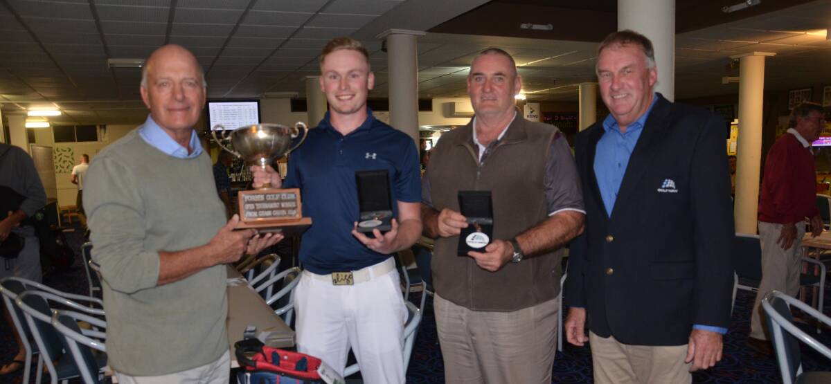 FGA president Andrew McDonald, NSW Open qualifier Wil Arnold, NSW Open Senior qualifier Geoff Walker and NSW Golf representative Grant Harding from Young.