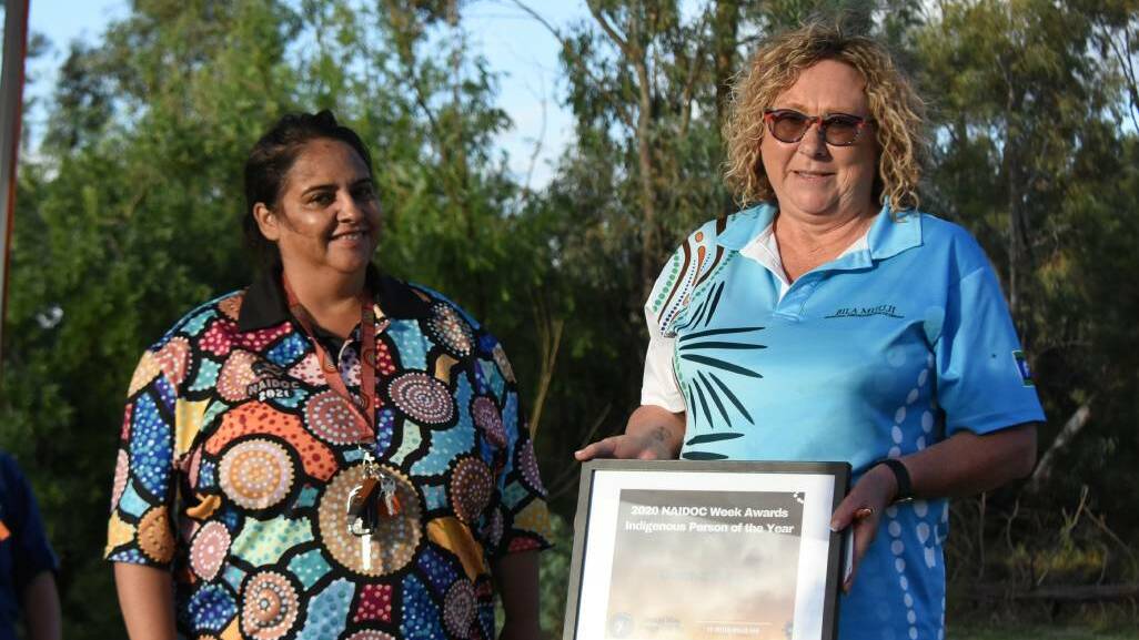 2019 Award recipient Natasha Harris congratulates our 2020 Indigenous Person of the Year Donna Bliss.