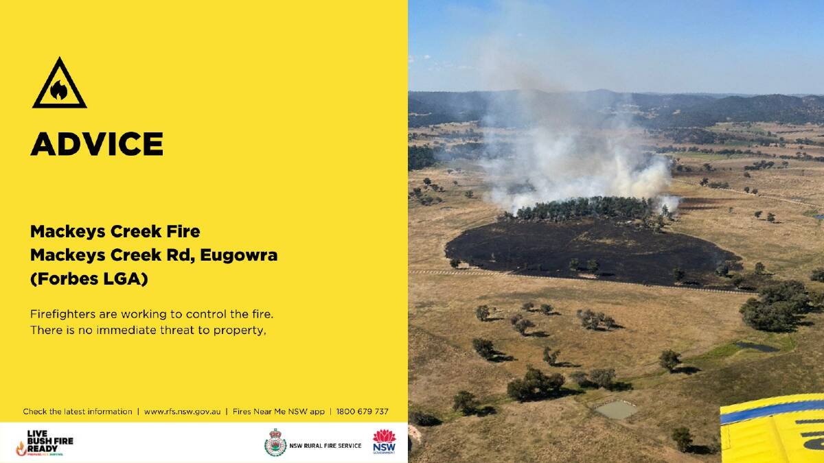 ADVICE: The Rural Fire Service is working to control a fire north of Eugowra. Picture: RURAL FIRE SERVICE NSW FACEBOOK