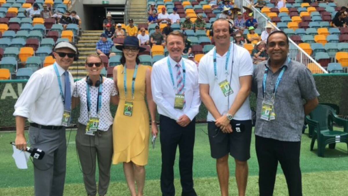 New role: Kristen Beams (second from left) with the ABC Grandstand commentary team. Picture: Supplied