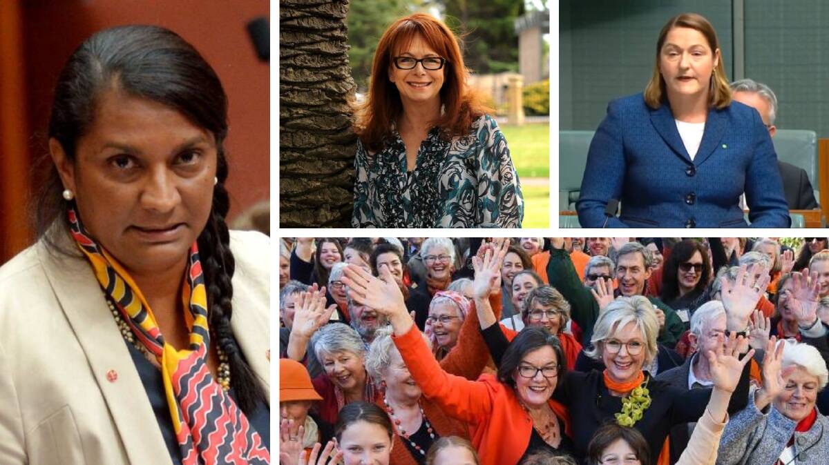 CANBERRA CONNECTED: Nova Peris, Anne Webster, Fiona Phillips and the Orange Army with Cathy McGowan and Helen Haines.