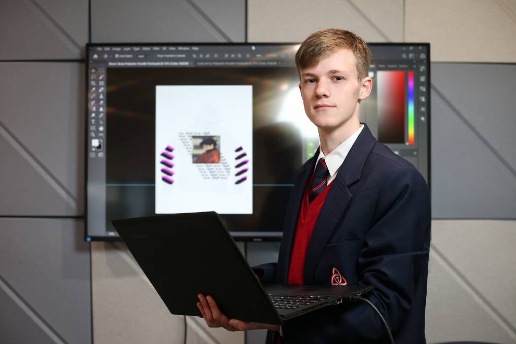 BIG BREAK: Trinity Anglican College year 10 student Kai Campbell has already landed his dream job working for a US based clothing company. Picture: JAMES WILTSHIRE