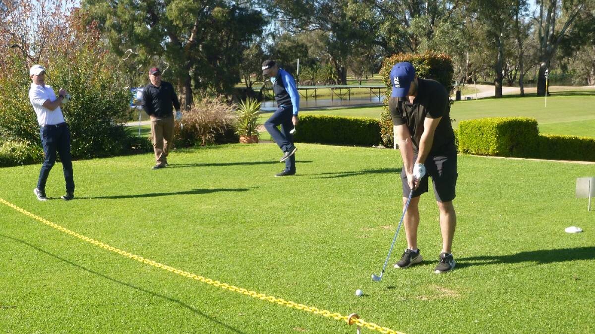 Group Golf again - Jacob Bernardi tees off with Joshua Coulthurst, Andrew Dukes and Kim Herbert. 