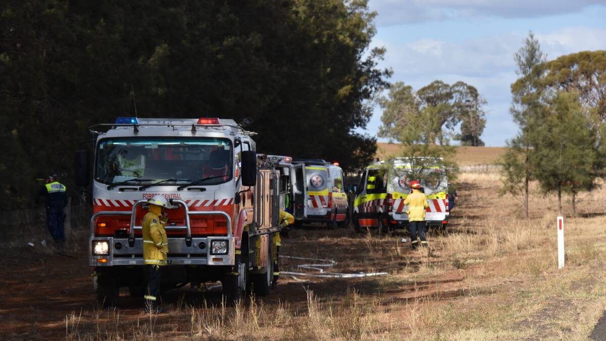Emergency services at the scene of Bedgerebong Road accident