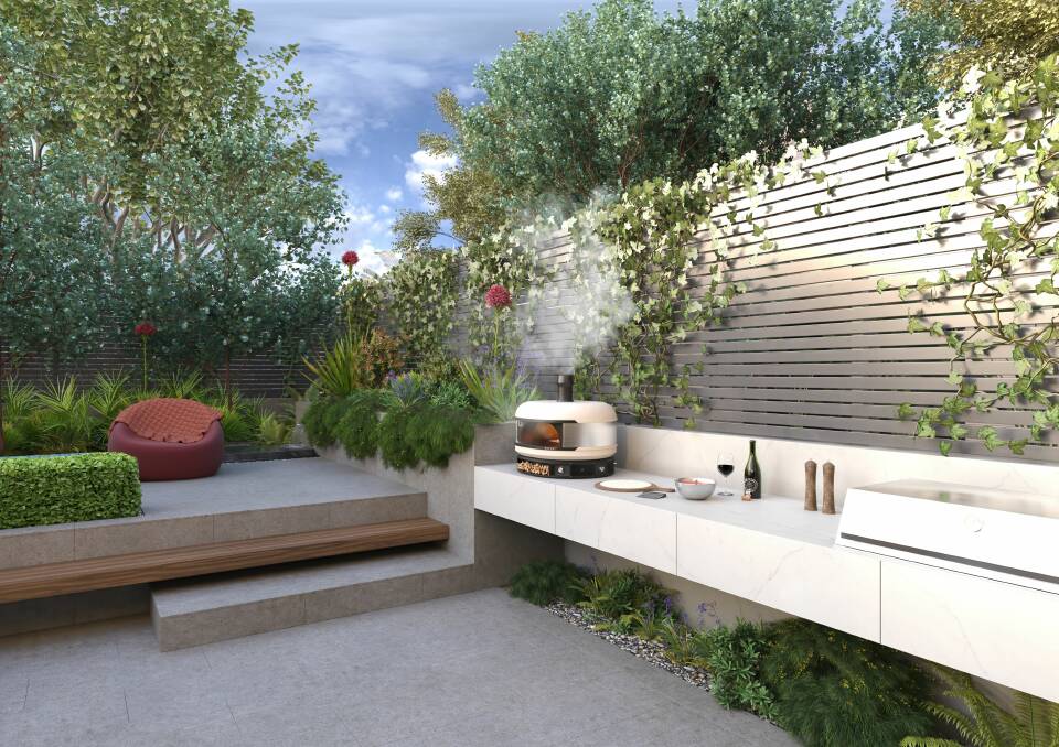 Any talk of 'alfresco dining' will make way for the 'third room' this summer. This one features Caesarstone Porcelain Lumena, designed by Studio Minosa. Pictures supplied 